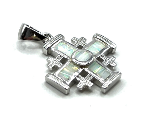 Sterling Silver with Opal Jerusalem Cross Pendant